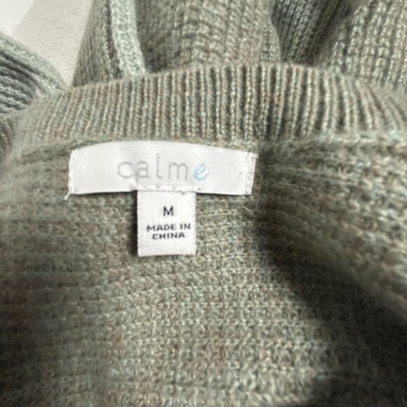 Calme Johnny Was Cashmere Sweater Women’s Green Waffle Knit Pullover Medium - Picture 3 of 8